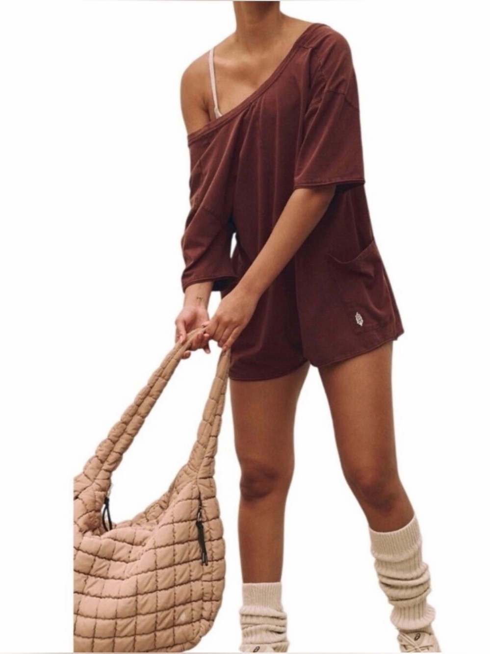 Free People Brown Off-Shoulder Romper